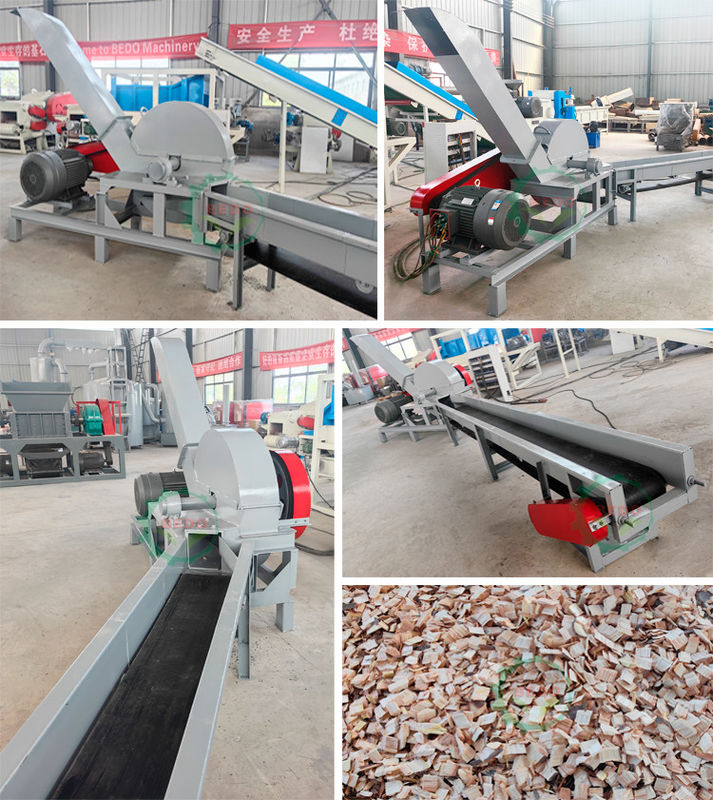 37KW elettrico 6pcs lame Legno Chipper Machine 4m Feed trasportatore tamburo tipo triturazione